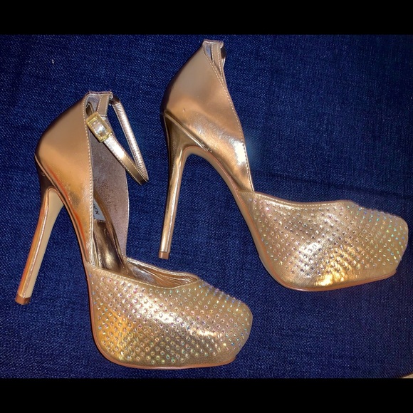 SteveMadden Gold Rhinestone Heels - Picture 4 of 8